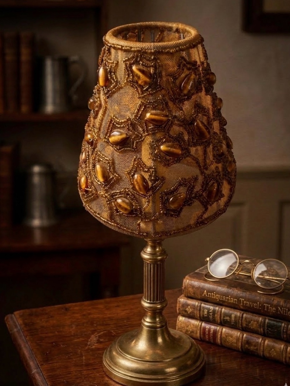 The Vintage Colonial Style Beaded Lamp Shade Candle holder Votif in Art Deco